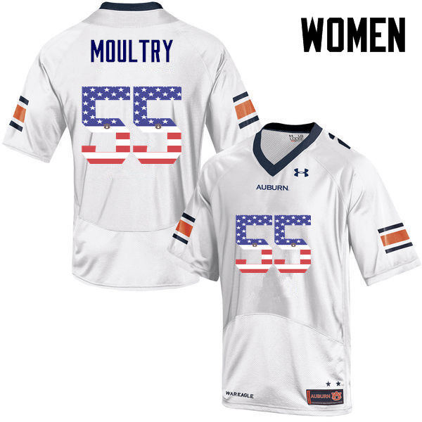 Women #55 T.D. Moultry Auburn Tigers USA Flag Fashion College Football Jerseys-White